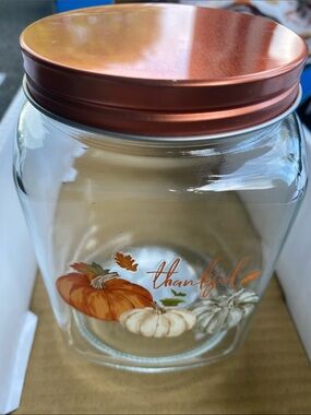 Thankful Pumpkin Glass Storage Jar with Copper Lid